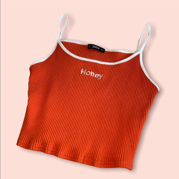SHEIN Tops - Honey Embroidered Orange Cropped Tank